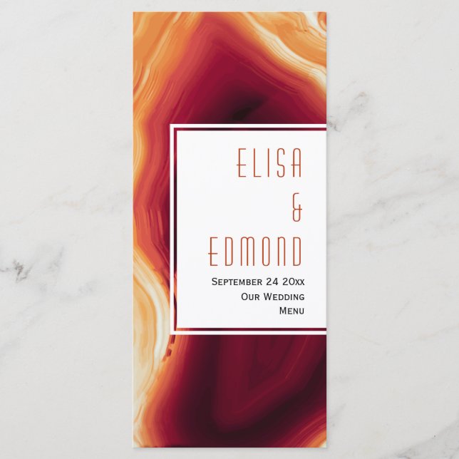 Menykort för röd agate-segmentgeode bröllop meny (Framsida)