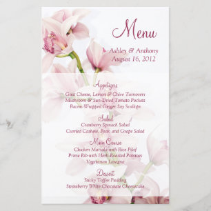 Menykort för rosa Cymbidium Orchid Blommigt Bröllo