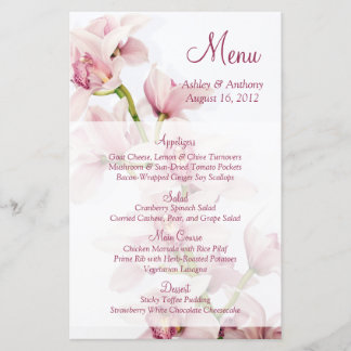 Menykort för rosa Cymbidium Orchid Blommigt Bröllo