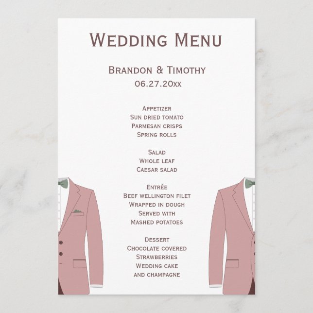 Menykort för rosa och Bröllop Meny (Framsida)