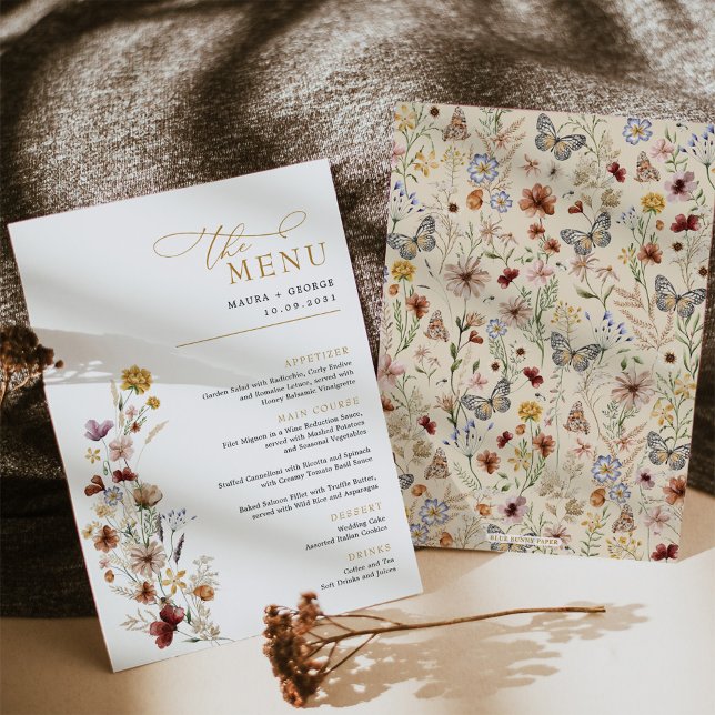 Menykort för Rustic Boho Wildblomme Garden Wedding Inbjudningar (Skapare uppladdad)