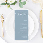 Menykort för Rustic Dusty Blue Calligraphy Bröllop Meny<br><div class="desc">Rustik Dusty Blue Calligraphy Bröllop Menu-kort Minimalist Bröllop Menu-kort | Modern Menu,  Bröllop Middag Menu,  Rustic Låt oss Eat Bröllop Middag och Drinks Menu,  Enkelt calligraphy Rustic Bröllop Menus Bröllop Menus,  Rustic Bröllop Menu,  Bröllop Bord Menu</div>