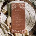 Menykort för Rustic Terracotta Mexico Meny<br><div class="desc">Visa ditt unika bröllop stil med det här terracotta-menykortet,  med en rustik mexikansk papel picado-design. Perfekt för par tittar att föra fram varma,  ärliga toner och traditionell charm till deras mottagande bord. Om du vill ha mer samordnande objekt kan du besöka vår samling för skräppostbröllop</div>