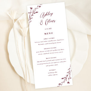 Menykort för Rustic White & Burgundy Blommigt Bröl Program