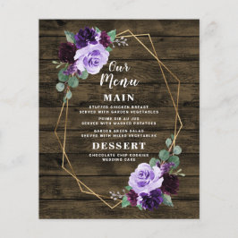 Menykort för Rustin Blommigt Lila och Guld Bröllop