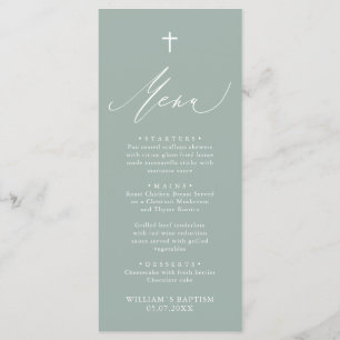 Menykort för Sage Grönt White Kor Boy Baptism Meny