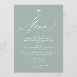 Menykort för Sage Grönt White Kor Boy Baptism Meny