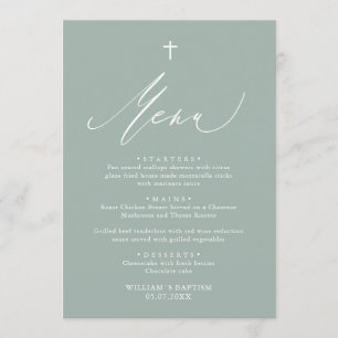 Menykort för Sage Grönt White Kor Boy Baptism Meny