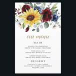 Menykort för solrosolja Burgundy Ro Bröllop<br><div class="desc">Utformningen har en elegant med solblommor med vattenfärg,  ro,  eukalyptus,  grönt och mycket annat med en unik typografi i medelsvart och tryckt guld färgad. Du kan använda mallen som den är eller lägga till mer måltider,  avmarkeringar med mera. Den här mallen är fullt anpassade.</div>