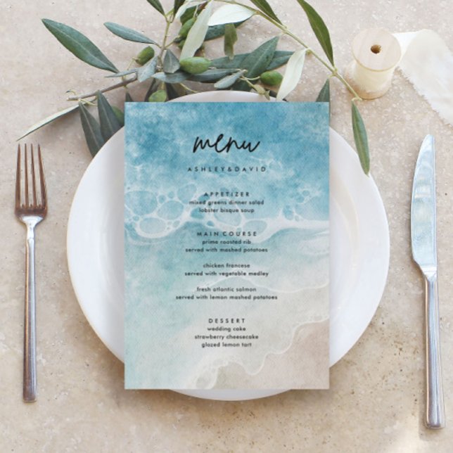 Menykort för sommarModern Beach Wedding Meny (Skapare uppladdad)