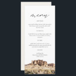 Menykort för SUPERSTISK MOUNTAIN Watercolor Bröllo Meny<br><div class="desc">På den här menyn finns en vattenfärgsmålning av Superstition Mountain parsad med en enkel teckensnittskombination. Den här menyn är perfekt för målet eller äventyr-öknen bröllop eller händelsen.</div>
