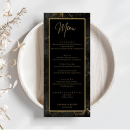 Menykort för svart marmor-agate guld gräns Bröllop Meny