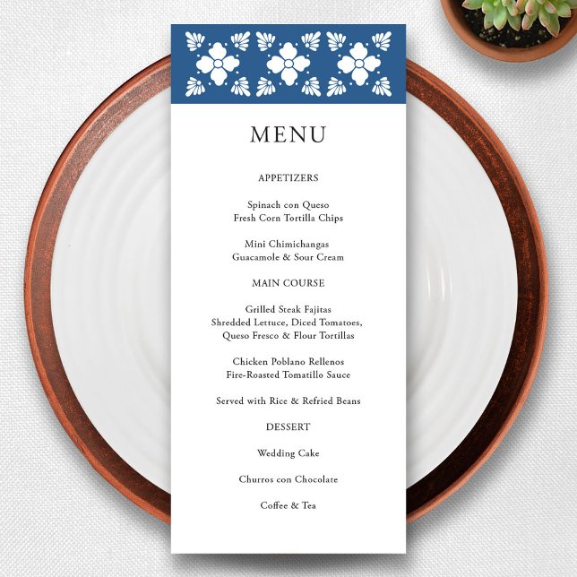 Menykort för Talavera Stil, mexikanskt Bröllop Meny (Talavera Style Mexican Wedding Menu Card)