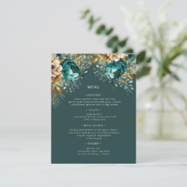 Menykort för Teal Guld Luxe Blommigt Bröllop Inbjudningar