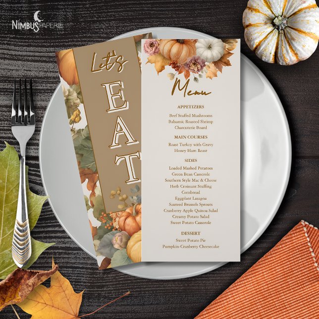 Menykort för Thanksgiving av uppräknade Blommigtar Meny (Skapare uppladdad)