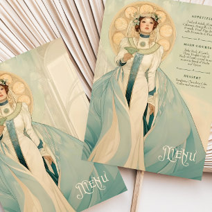 Menykort för tidslös Art nouveau Bröllop Inbjudningar