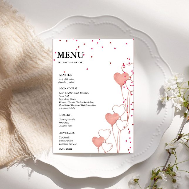 Menykort för Valentine Heart bröllop Möhippa Inbjudningar (Skapare uppladdad)