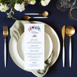 Menykort för vattenfärg, Anemone Flower Bröllop Meny