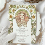 Menykort för vintage Art nouveau Blommigt Bröllop Inbjudningar<br><div class="desc">Detta Art nouveau-inspirerade bröllop-menykort är ett mästerverk i vintagens elegans och botaniska charm. På framsidan visas en graciös kvinna i Art nouveau som är inramad av ömtålig blommigt illustrationer av mjuka vita blommor, grön och intrikat mönster i sage grönt, blek persikor och varm gult. Bekvämt designad är att du på...</div>