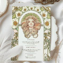 Menykort för vintage Art nouveau Blommigt Bröllop Inbjudningar