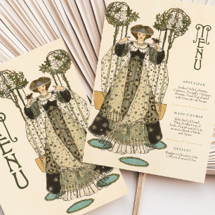 Menykort för vintage Blommigt Art nouveau Bröllop Inbjudningar