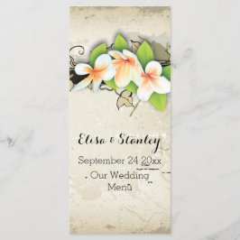 Menykort för vintage plumeria & ivy beige bröllop meny