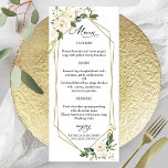 Menykort för vit Blommigt i elegant Geometric Bröl Meny<br><div class="desc">Ett vattenfärgskort för blommigten bröllop för plattan med enkel chic. Enkel att anpassa med din information. ANPASSNING: Om du behöver anpassa designen kontaktar du mig genom chatta. Om du behöver information om din beställning,  leveransalternativ osv. kontaktar du direkt Zazzle-support.</div>