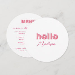 Menykort med fetstil i rosa med Namn Meny
