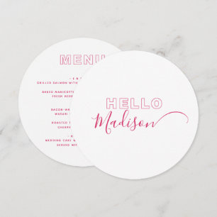Menykort med fetstil i rosa med Namn Meny