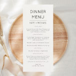 Menykort med minimal modern Elegant Meny<br><div class="desc">Modern & Elegant bröllop, Party eller jubileumsmeny. En elegant i svartvitt eller valfritt färg i bakgrunden. Klicka bara på den anpassade länken, som visas under textanpassning på högerna, och välj anpassningsbarnas bakgrund färg. Med den här mallen för poster av tecken kan du snabbt och enkelt skapa bedövande tillägg till din...</div>