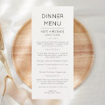 Menykort med minimal modern Elegant Meny<br><div class="desc">Modern & Elegant bröllop, Party eller jubileumsmeny. En elegant i svartvitt eller valfritt färg i bakgrunden. Klicka bara på den anpassade länken, som visas under textanpassning på högerna, och välj anpassningsbarnas bakgrund färg. Med den här mallen för poster av tecken kan du snabbt och enkelt skapa bedövande tillägg till din...</div>
