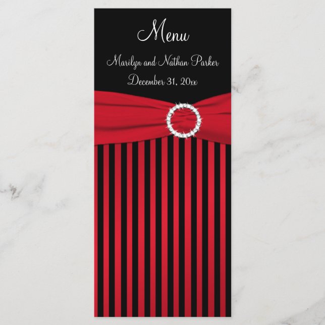 Menykort med röd och svart rand med Faux Ribbon Meny (Framsida)