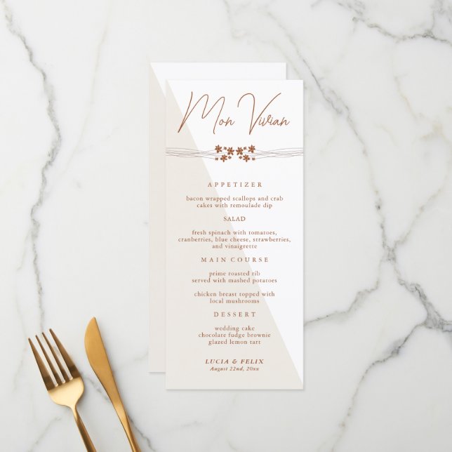 Menykort på Blommigten Bröllop på hösten Meny (Fram/Back In Situ)