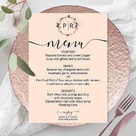Menykort Peach Ro Monogram Photo Bröllop Inbjudningar