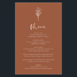 Menykortet Boho Botanicals Terracotta Bröllop<br><div class="desc">Lägg till de här minimalistmenykorten för anpassadets blommigt till händelsens tabellutrymning. Den har en modern blommigt bouquet-linje med vismisk kalligrafi. Anpassa det här snabbmenykortet genom att lägga till namn,  data och måltider. Det här terracotta-menykortet är perfekt för bröllop,  babyduschar,  möhippor,  födelsedagar och så mycket mer.</div>
