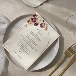 Menykortet Burgundy Blommigt Photo Fall Wedding Inbjudningar