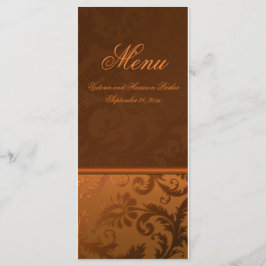 Menykortet Copper and Brown Damask Wedding Meny