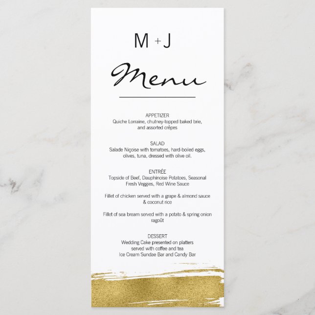 Menykortet Modern Faux Guld Brushstroke Bröllop Meny (Framsida)
