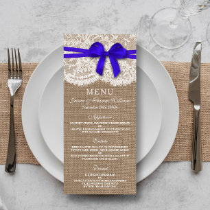 Menykortet Rustic Blue Bow Bröllop Collection Meny