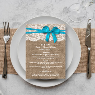 Menykortet Rustic Blue Bow Bröllop Collection Meny