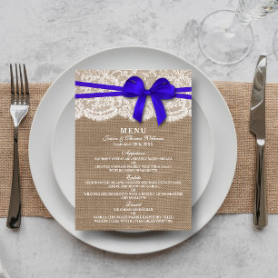 Menykortet Rustic Blue Bow Bröllop Collection Meny