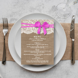Menykortet Rustic Rosa Bow Bröllop Collection Meny
