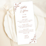 Menykortet Rustic White & Terracotta Blommigt Bröl Program<br><div class="desc">Det här vackra bröllopsmenykortet har en klassisk vit bakgrund med handdragna vilda blommor och elegantens typografi i terracotta. Tillsammans skapar dessa inslag en strålande meny, men elegant bröllop, som skulle vara perfekt för ett romantiskt bröllop när som helst på året. Den här designen koordinerar med vår Rustic Wildblommor bröllop-svit. Se...</div>