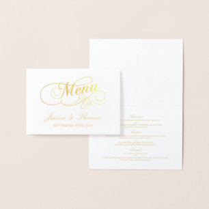 Menykortsmall chic Foil & White Bröllop Folierat Kort