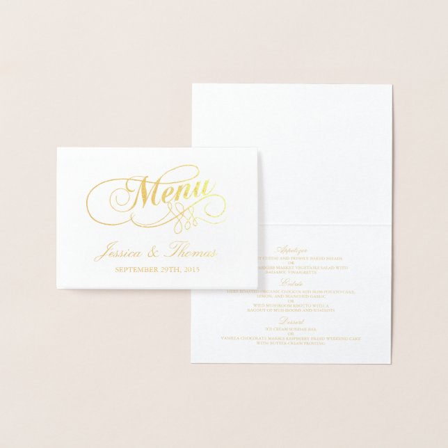 Menykortsmall chic Foil & White Bröllop Folierat Kort (Display)