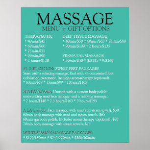 Menylista för BLUE-massagetjänst Poster