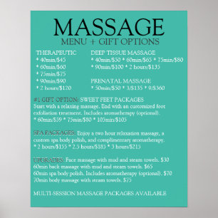 Menylista för BLUE-massagetjänst Poster