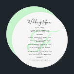 Menymall för Runda Monogram Bröllop Inbjudningar<br><div class="desc">Rund,  eller fyrkantig,  bröllop-menymall med ett inledande monogram i mynta grönt färg. Vita kort har svarta skript för titeln och utskriven text för menylistan. Användor och versaler för sektioner,  eller ändra ordalydelsen efter behov. Parets bröllop-monogram kommer att tryckas i mitten av texten. Omvänd överensstämmer med ljust grönt färg.</div>