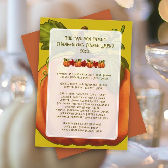 Menymall för thanksgiving Pumpkin-familjens midgru Inbjudningar (Skapare uppladdad)