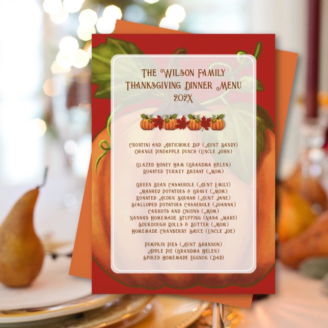 Menymall för thanksgiving Pumpkin-familjens midgru Inbjudningar (Skapare uppladdad)
